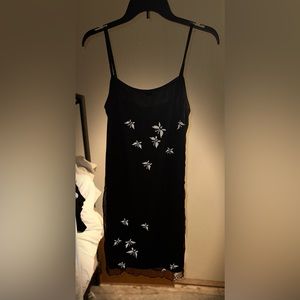 Vintage Y2K Black Mini Dress with Butterflies and Mesh Lettuce Trim